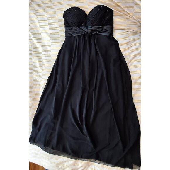 BILL LEVKOFF Strapless Sweetheart Chiffon Empire Waist Full Gown Dress Black 14 - Picture 8 of 10
